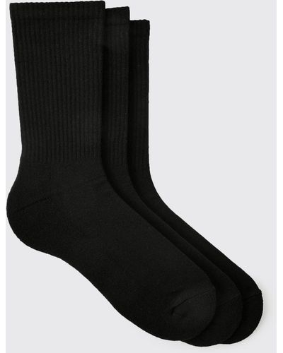 BoohooMAN 3 Pack Plain Sport Socks - Black