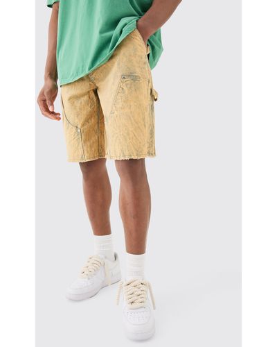 BoohooMAN Fixed Waist Relaxed Washed Carpenter Short - Yellow