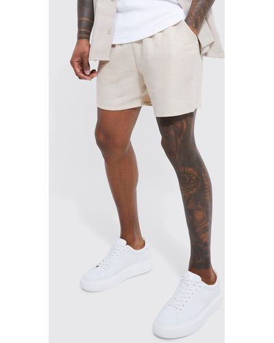 BoohooMAN Leinen-Shorts mit elastischem Bund - Weiß