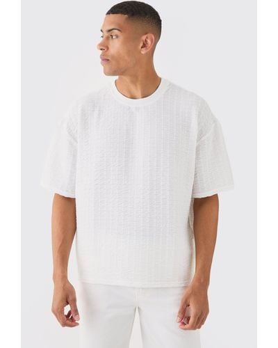 BoohooMAN Oversized Boxy Pleated Texture T-shirt - White