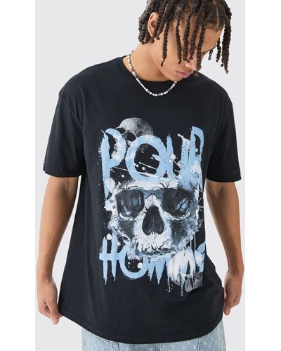 BoohooMAN Oversized Pour Homme Skull Print T-shirt - Blau