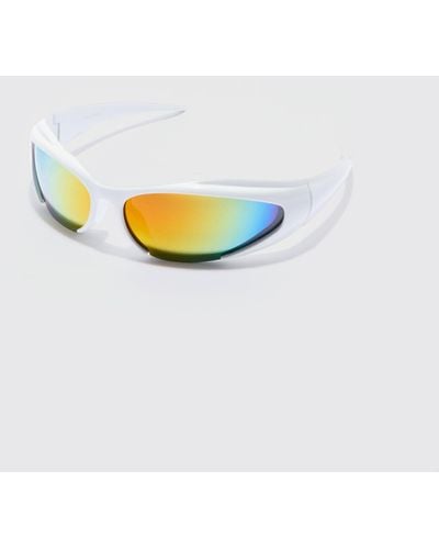 BoohooMAN Mirror Lens Racer Sunglasses - White