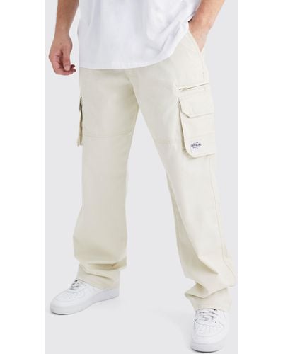 BoohooMAN Tall Fixed Ripstop Cargo Zip Trouser With Woven Tab - White