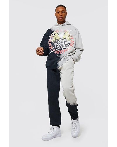 BoohooMAN Oversized Graphic Tie Dye Hooded Tracksuit - Multicolour