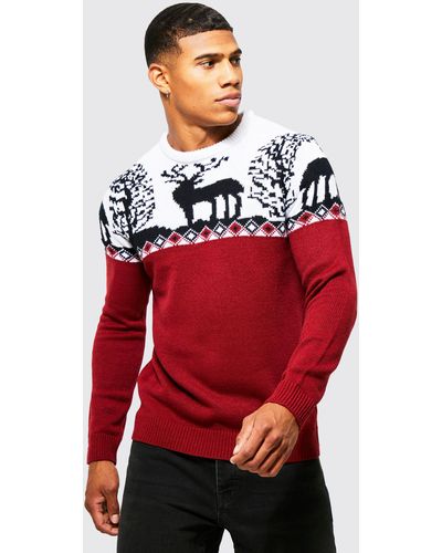 Boohoo Fairisle Knitted Christmas Sweater - Red