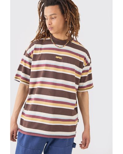 BoohooMAN Oversized Carded Heavy Striped Ofcl T-shirt - Red