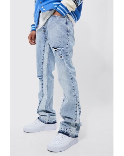 Boohoo Slim Flare Distressed Panel Jeans - Blue