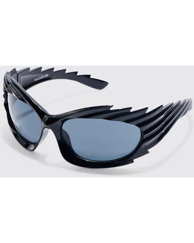 BoohooMAN Racer Plastic Sunglasses - Blue