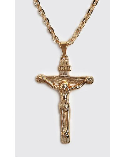 BoohooMAN Crucifix Pendant Necklace - White