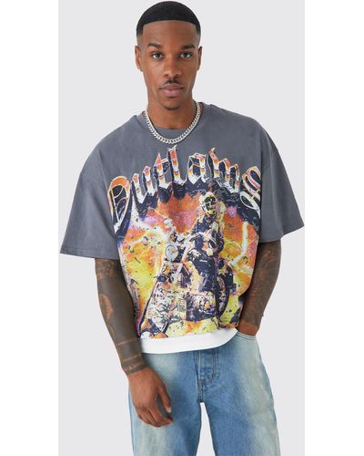 BoohooMAN Oversized Boxy Outlaws Faux Layer T-shirt - Blue