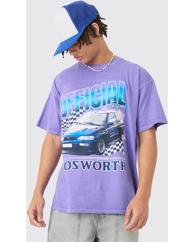BoohooMAN Oversized Cosworth Wash License T-shirt - Blue