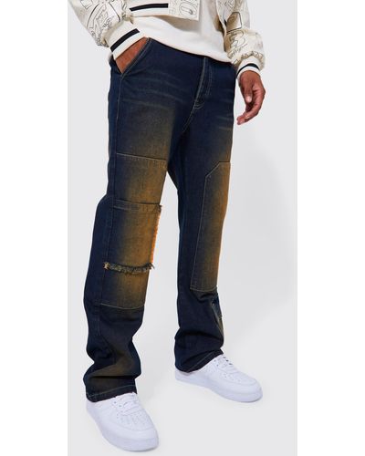 BoohooMAN Relaxed Flare Tinted Cargo Jean - Blue