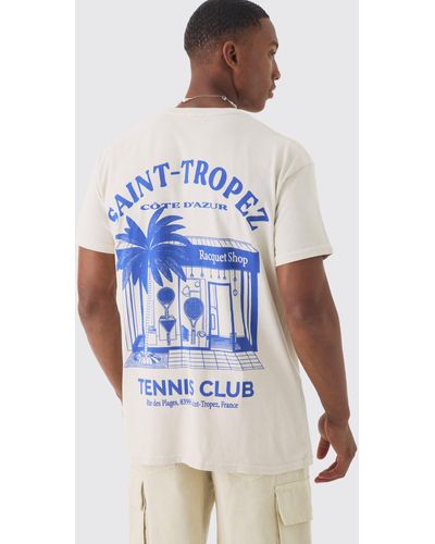 BoohooMAN Oversized Saint Tropez Print T-shirt - White