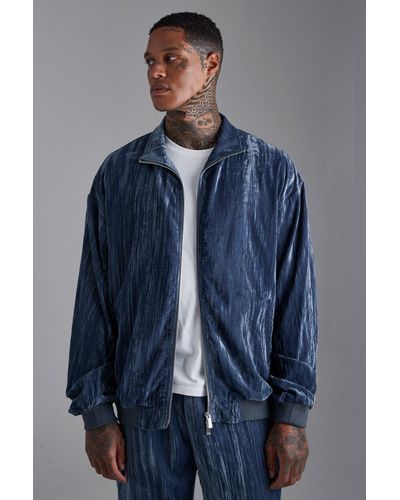 Boohoo Velour Relaxed Track Jacket - Blue
