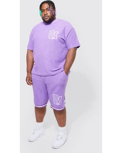 Boohoo Plus Oversized Bm Textured T-shirt And Short Set - Purple