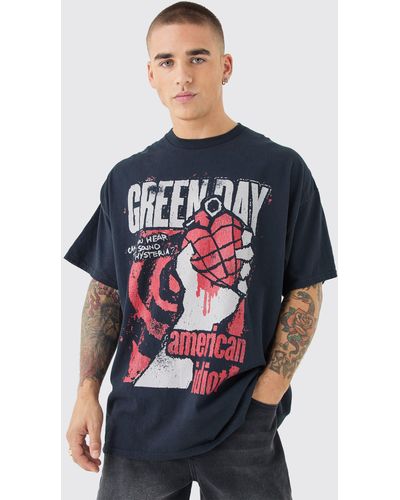 BoohooMAN Oversized Green Day Wash License T-shirt - Blue