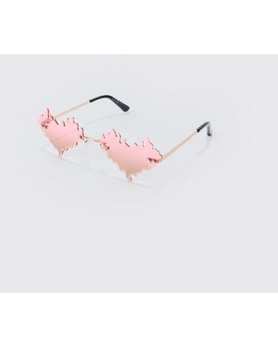 BoohooMAN Heart Flames Rimless Sunglasses In Pink