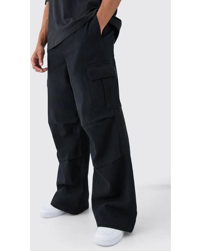 BoohooMAN Extreme Baggy Fit Cargo Trousers In Black