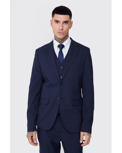 BoohooMAN Tall Essential Slim Fit Suit Jacket In Navy - Blau
