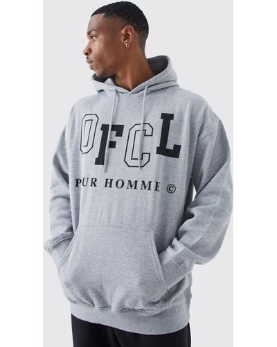 BoohooMAN Oversized Offcl Text Hoodie - Gray
