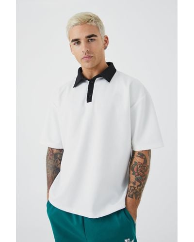 BoohooMAN Oversize Poloshirt mit Kontrast-Kragen - Weiß