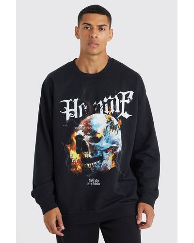 BoohooMAN Oversized Skull Graphic Sweatshirt - Black