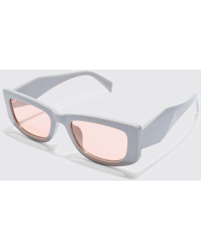BoohooMAN Chunky Angled Frame Sunglasses In Grey - Weiß