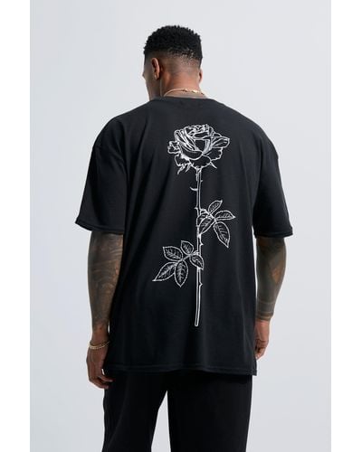 Boohoo Line Drawn Rose Stem Print T-shirt - Black
