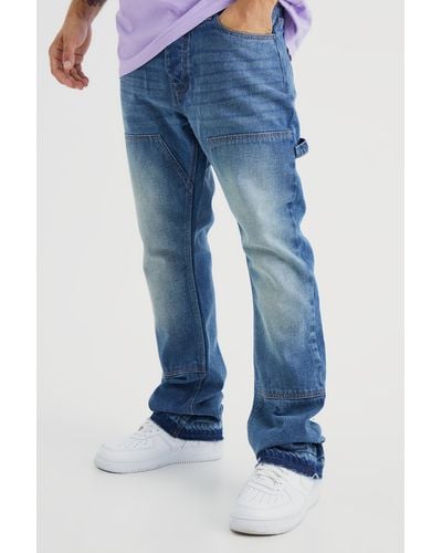 Boohoo Slim Rigid Flare Carpenter Jeans - Blue