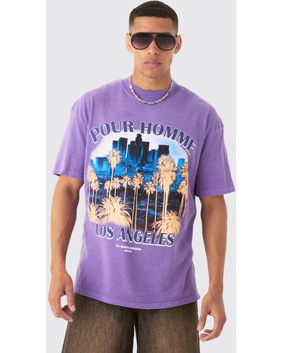 BoohooMAN Oversized Los Angeles Landscape Wash T-shirt - Purple