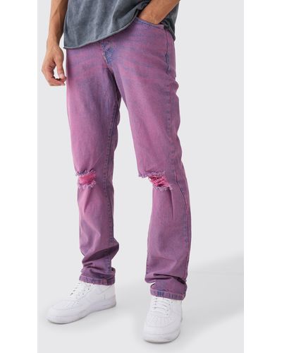 BoohooMAN Relaxed Rigid Tinted Jeans - Purple