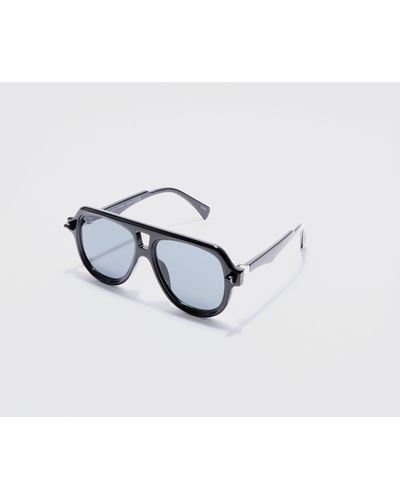 BoohooMAN Plastic Aviator Sunglasses In Black - White