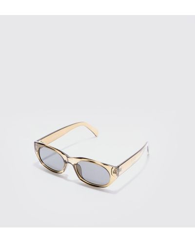 Boohoo Chunky Rounded Frame Sunglasses In Khaki - White