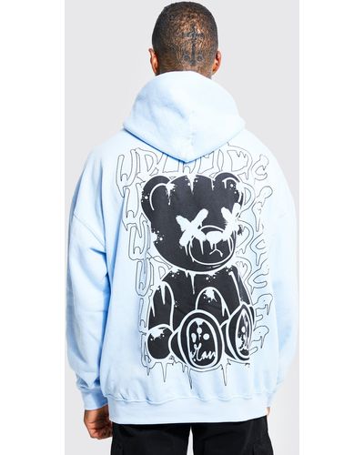 BoohooMAN Oversize Hoodie mit Graffiti Teddy Print - Weiß