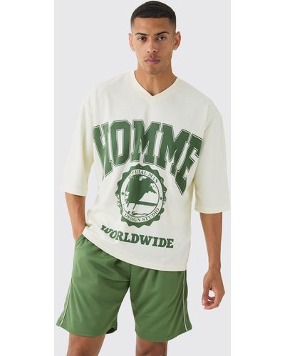 BoohooMAN Oversized 1/2 Sleeve T-shirt & Short Set - Green