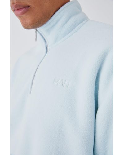 Boohoo Oversized Boxy 1/4 Zip Bonded Microfleece Sweatshirt - Blue