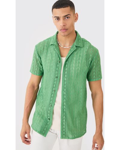 BoohooMAN Open Stitch Diamond Shirt - Green