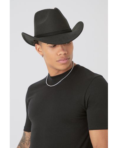 BoohooMAN Melton Western Hat In Black