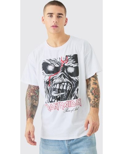 BoohooMAN Oversized Iron Maiden Band License T-shirt - White