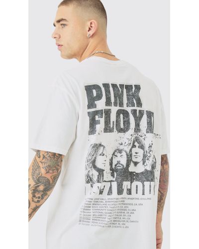BoohooMAN Oversized Pink Floyd Band License T-shirt - White