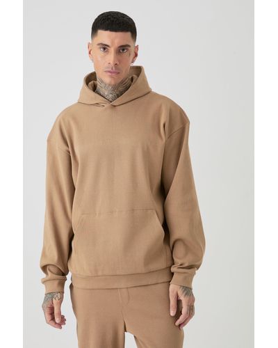 BoohooMAN Tall Oversized Heavyweight Ribbed Hoodie - Natural
