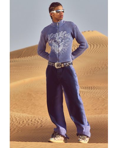 BoohooMAN Baggy Rigid Bleach Seam Jeans In Indigo - Blue