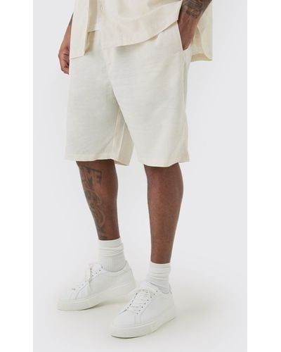 BoohooMAN Plus Elasticated Waist Linen Comfort Shorts In Natural