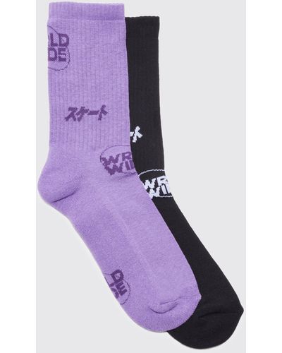 BoohooMAN 2 Pack Worldwide Socks - Purple