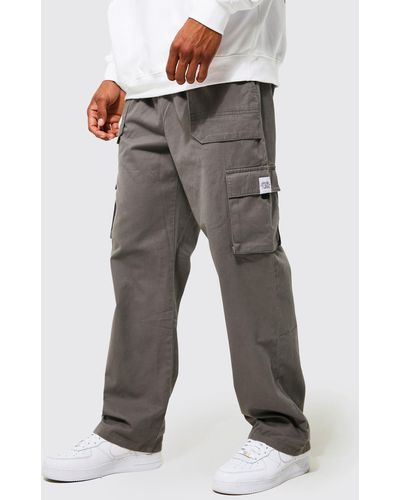 BoohooMAN Elasticated Waist Relaxed Fit Buckle Cargo Trouser - Gray
