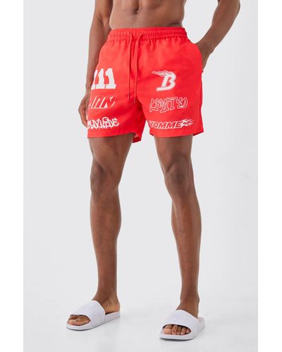 BoohooMAN Mid Length Moto Trunks - Red