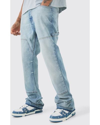 BoohooMAN Tall Slim Rigid Flare Carpenter Jeans - Blue