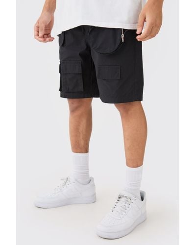 BoohooMAN Elasticated Waist Detachable Bag Multi Cargo Pocket Shorts - Black