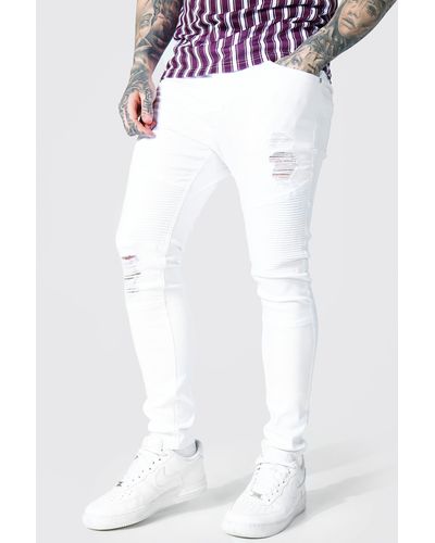 Boohoo Super Skinny Biker Jeans With Rips - White