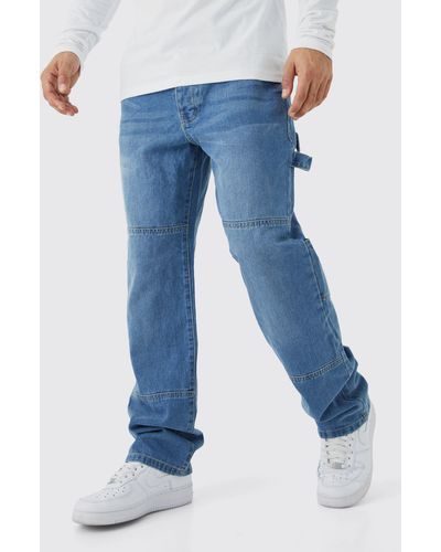 BoohooMAN Relaxed Fit Carpenter Jeans With Drop Crotch - Blue